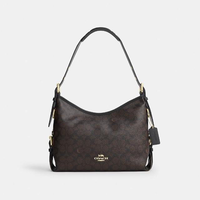 【COACH】蔻馳官方直營 LAUREL 經典 SIGNATURE 扣環細節單肩包 肩背包 斜背包-IM/胡桃木色/黑色(CFP16)