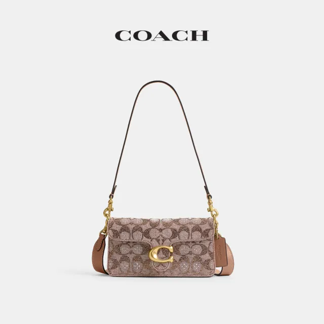 【COACH】蔻馳官方直營 SOFT TABBY 20號經典 SIGNATURE 仿水晶裝飾手袋 單肩包 肩背包-B4/蘑菇色(CFQ99)