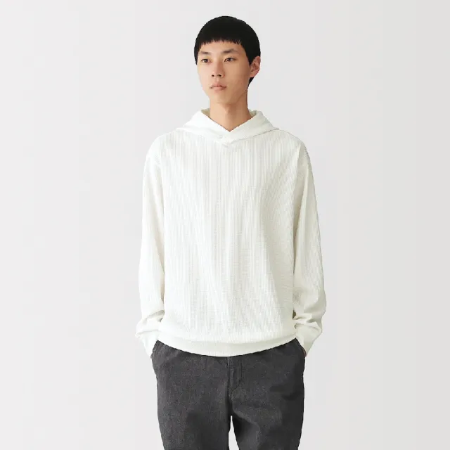 【MUJI 無印良品】男鬆餅紋連帽上衣(柔白/淺灰/黑色/深摩卡棕)