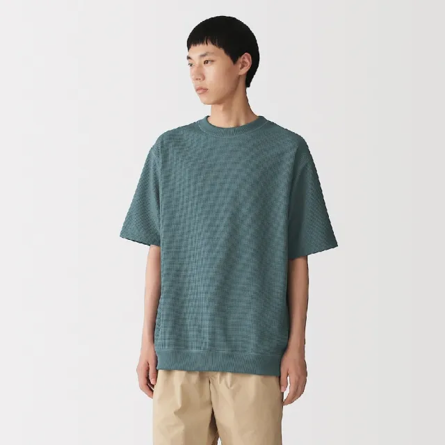【MUJI 無印良品】男鬆餅紋圓領短袖T恤(柔白/淺灰/黑色/米黃/煙燻藍/暗藍)