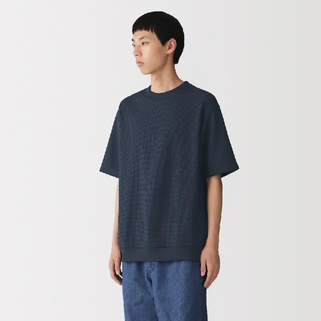 【MUJI 無印良品】男鬆餅紋圓領短袖T恤(柔白/淺灰/黑色/米黃/煙燻藍/暗藍)