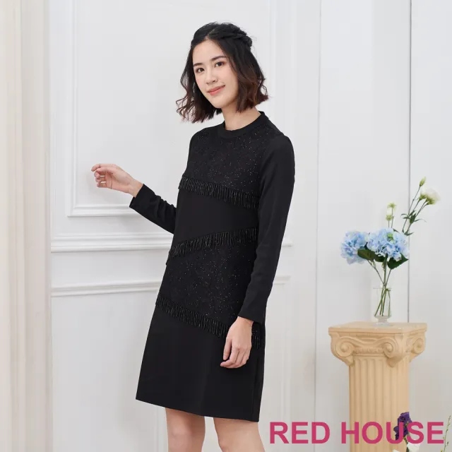 【RED HOUSE 蕾赫斯】素面流蘇洋裝(黑色)