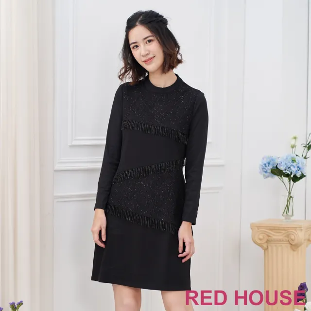 【RED HOUSE 蕾赫斯】素面流蘇洋裝(黑色)