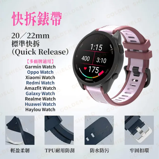 【GOLDEN SHIELD】Garmin Forerunner 雙色錶帶 20mm 22mm 雙色矽膠錶帶 570 Vivoactive 6 5 Venu 2Plus 165