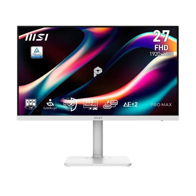 【MSI 微星】PRO MAX 271PHW E14 27型144Hz 支援MAC 護眼專業繪圖美型螢幕-白(Type-C/內建喇叭)
