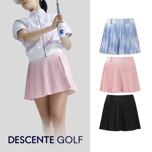 【DESCENTE】GOLF 迪桑特 AIR HOLE 女款 高爾夫短裙 透氣 輕量 百褶裙 運動裙 內附安全褲(黑/淺藍/粉)