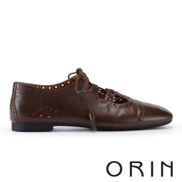 【ORIN】打蠟羊皮復古雕花綁帶牛津鞋 咖啡