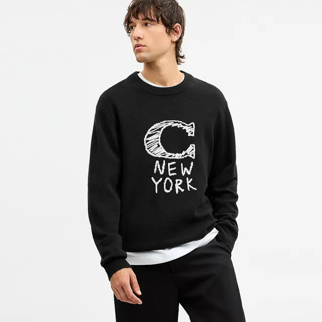 【COACH】蔻馳官方直營 塗鴉經典 SIGNATURE 毛衣-黑色(CEQ92)