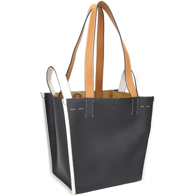 【Proenza Schouler】PS1 Mercer L 撞色小牛皮雙提把肩背托特包(黑色 側背包 手提包 LOEWE設計總監品牌)