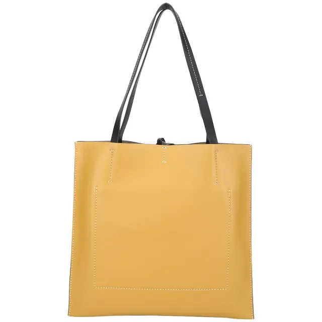 【Proenza Schouler】PS1 Twin 大款 撞色小牛皮肩背托特包(黑x芥末黃 側背包 通勤包 LOEWE設計總監品牌)