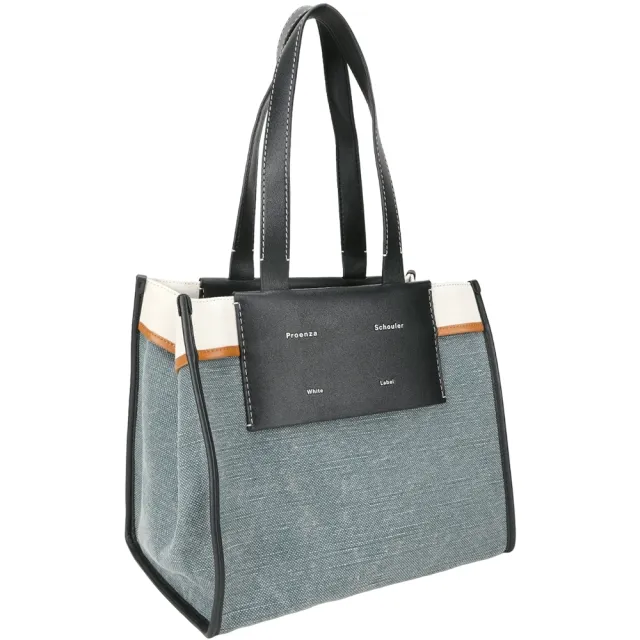 【Proenza Schouler】PS1 Morris L 撞色拼接帆布 肩背托特包(黑x牛仔藍 通勤包 LOEWE設計總監品牌)