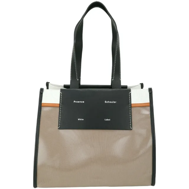 【Proenza Schouler】PS1 Morris L 撞色拼接塗層帆布 肩背托特包(卡其色 通勤包 LOEWE設計總監品牌)