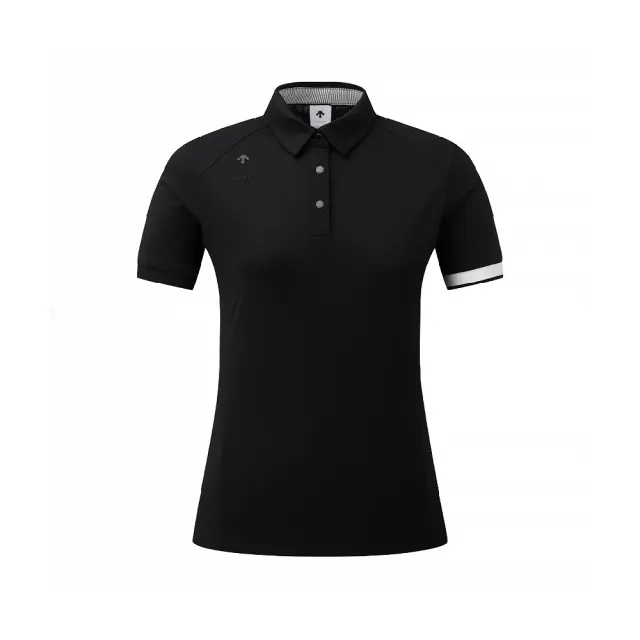 【DESCENTE】GOLF 迪桑特 AIRMESH 女款 高爾夫翻領上衣 透氣 短袖POLO衫 短袖上衣 運動上衣(黑色/粉色)