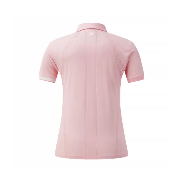 【DESCENTE】GOLF 迪桑特 AIRMESH 女款 高爾夫翻領上衣 透氣 短袖POLO衫 短袖上衣 運動上衣(黑色/粉色)