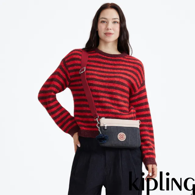 【KIPLING】『千層包』牛仔拼接單肩隨身斜背包-RIRI ZIP 女包