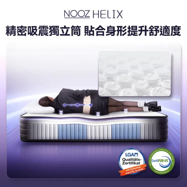 【Lunio】標準雙人乳膠獨立筒床墊5尺x6.2尺x24cm-Nooz Helix
