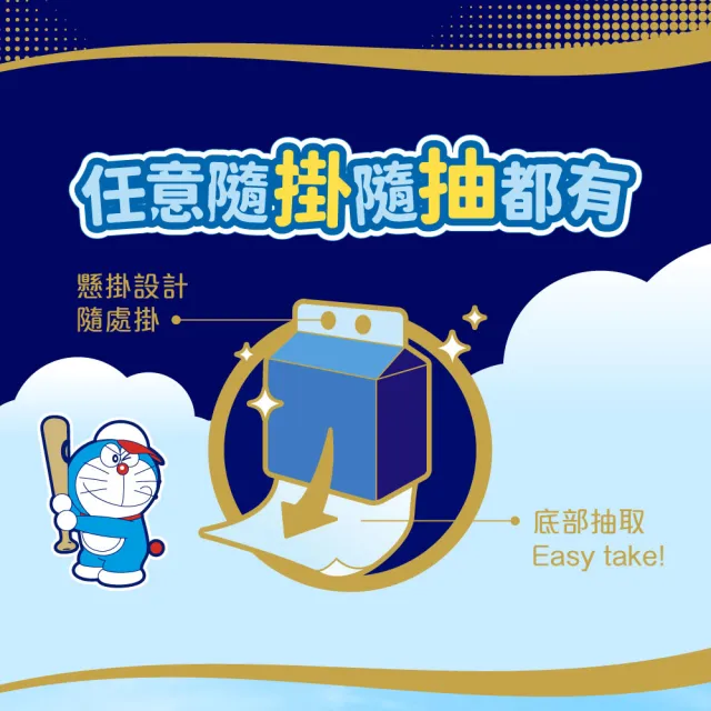 【TEMPO】哆啦A夢限量版 隨掛隨抽奢羽3層衛生紙180抽(10包/箱)