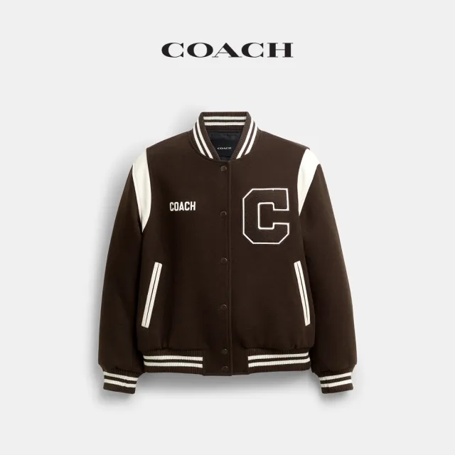 【COACH】蔻馳官方直營 VARSITY 羊毛夾克-山核桃木棕色(CEN36)