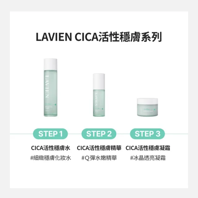 【LAVIEN 樂薇昂】CICA活性穩膚基礎保養3入組(瞬效舒緩/強韌屏障/水+精華+凝霜)