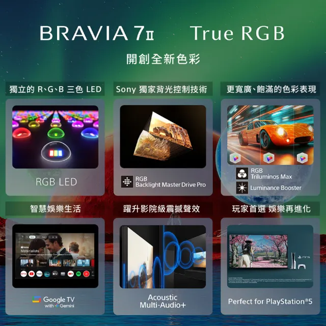 【SONY 索尼】BRAVIA 7II 50型 True RGB 4K XR HDR Google TV顯示器(Y-50XR70M2)