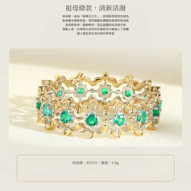 海斯珠寶 35分天然祖母綠 18K金戒指 圓形明亮式切割 蕾絲鏤空金工 皇冠波浪線條 復古精緻 送禮首選