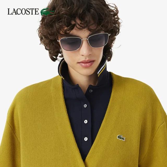 【LACOSTE】女款-V領Moss Stitch棉羊毛開襟衫(芥末黃)