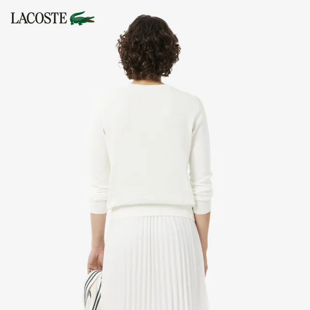 【LACOSTE】女款-3D立體針織圓領毛衣(白色)