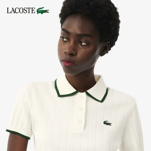 【LACOSTE】女款-短袖Polo領高爾夫球衫(白色)
