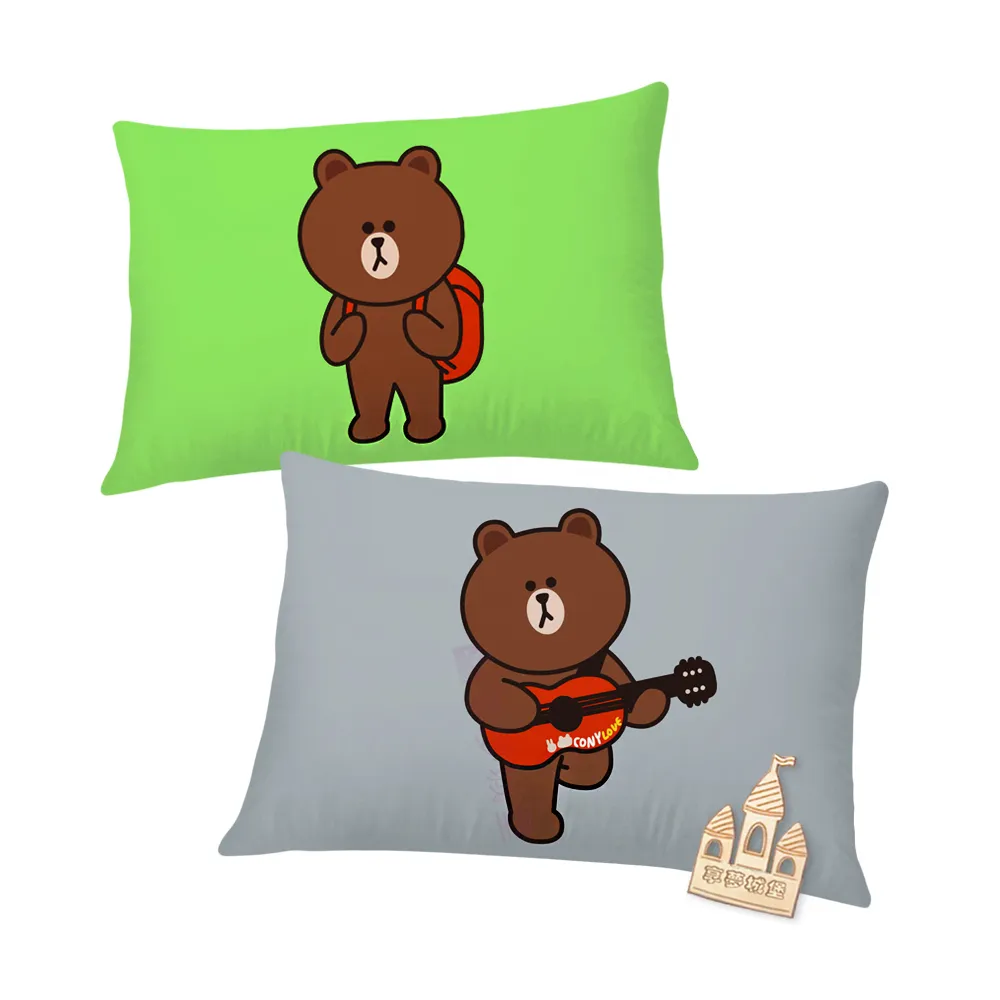 【享夢城堡】MIT卡通枕頭63x45cm一入圖案隨機－LINE FRIENDS 熊大愛自拍-灰.綠 / 正版授權中枕