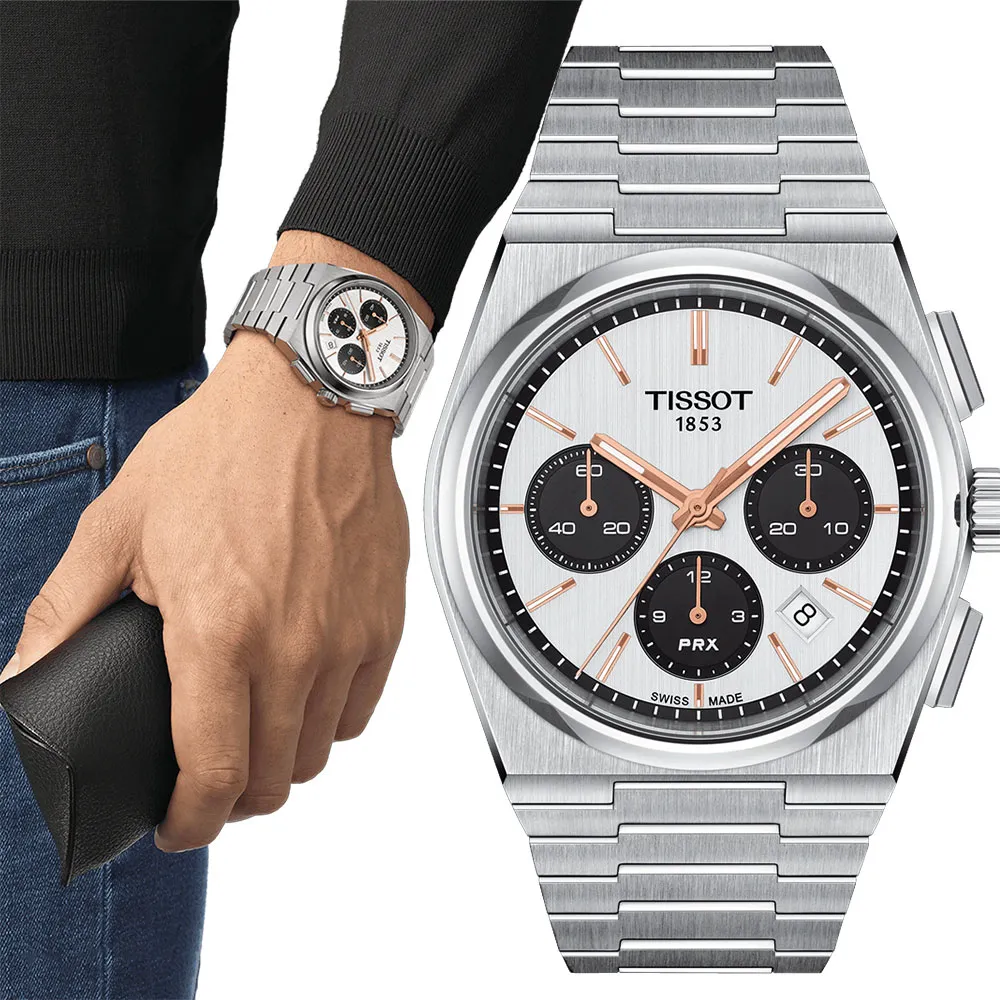 【TISSOT 天梭】PRX系列 熊貓 70年代復刻計時機械錶-42mm 開學禮 送禮 推薦(T1374271101100)