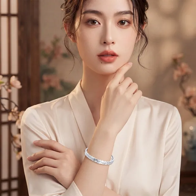 【桃花源創意工坊】麥穗編織麻花碎冰冰S999銀開口手鐲女實心手鐲百搭手環女輕奢精緻高級簡約手鍊