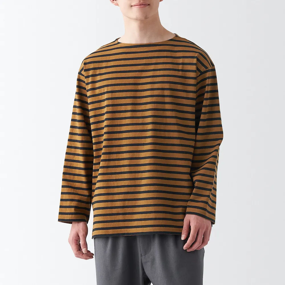 【MUJI 無印良品】男有機棉水洗粗織船領九分袖T恤(共6色)