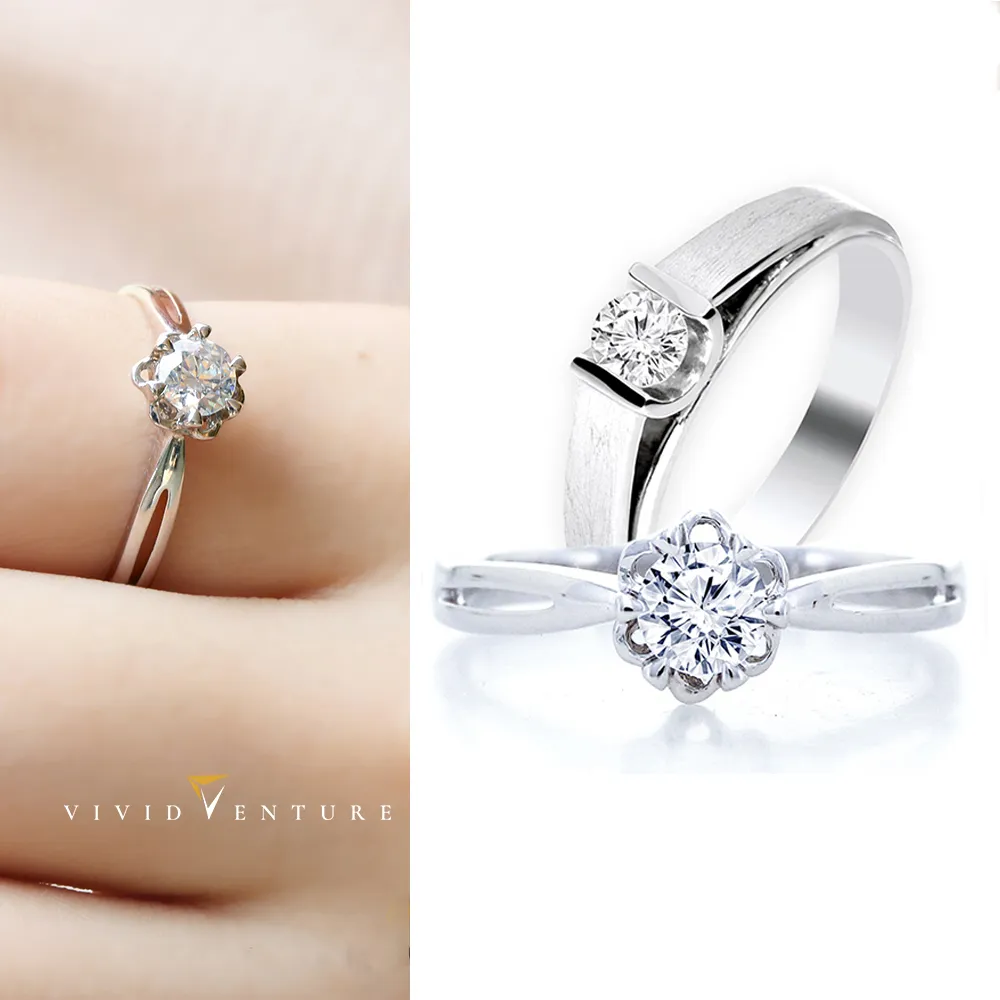 【Vividventure 亞帝芬奇】14K 天然鑽石 GIA 30分 FSI2 戒指+20分 鑽石 男戒 愛的依靠(對戒 結婚 套組)