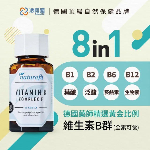 【Natural Fit 活粒適】維生素B群 三入組 90粒/入(素食維他命B群 B1 B6 B12 葉酸 泛酸 菸鹼酸 生物素)