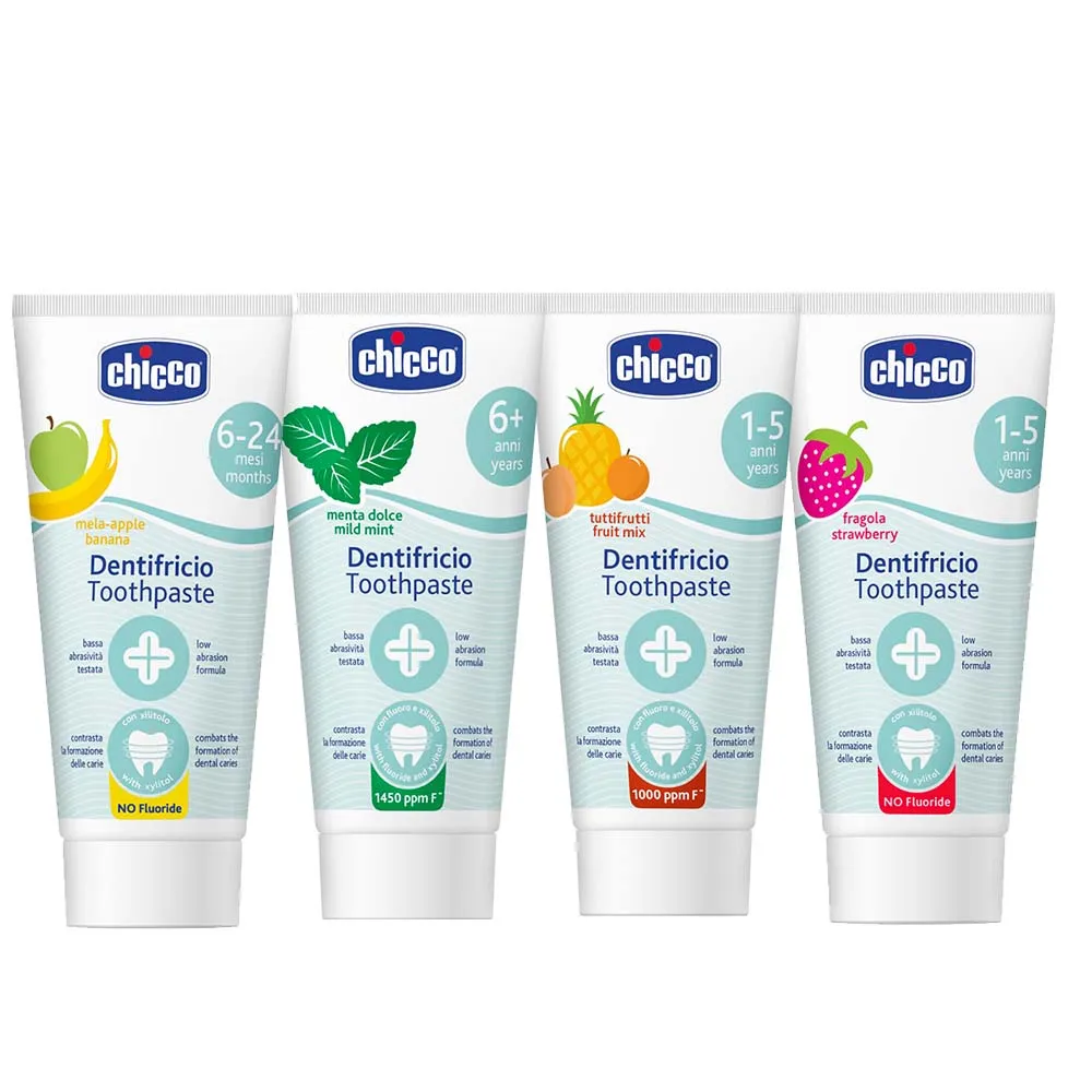【Chicco 官方直營】兒童木糖醇含氟牙膏50ml-4入(多種口味任選)