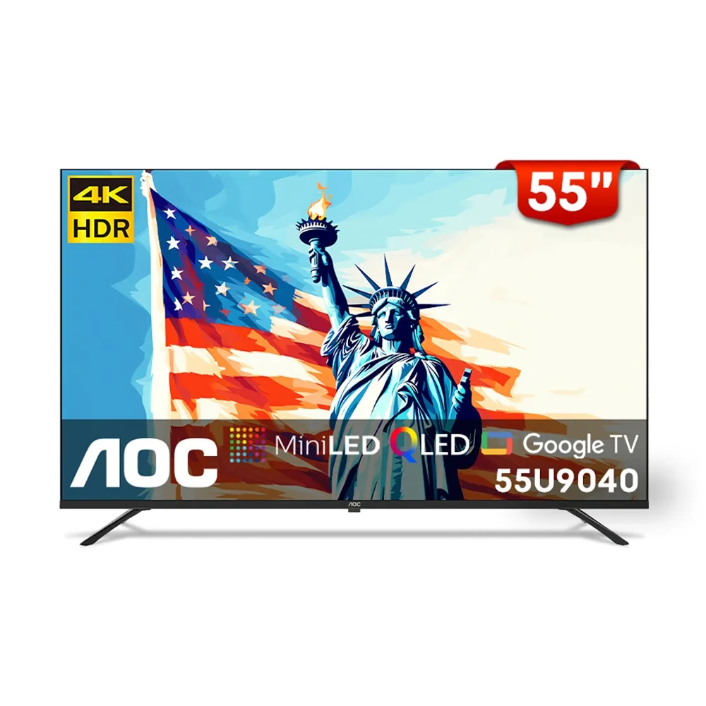 【AOC】家電快配★momo獨家！55型 4K QD MiniLED Google TV 量子點智慧顯示器(55U9040)