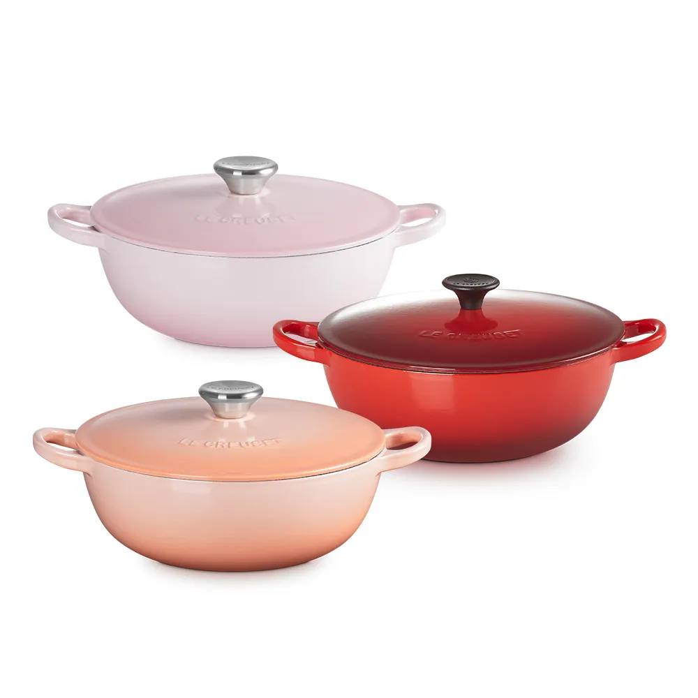 【Le Creuset】琺瑯鑄鐵鍋媽咪鍋 22cm(蜜桃橙/綠光森林/貝殼粉/櫻桃紅 多色選1)