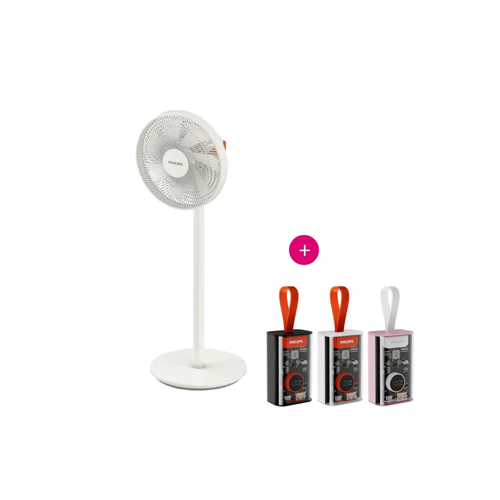 【Philips 飛利浦】1+1超值組 270度3D渦輪DC循環扇+透明美學行充(ACR3142SFD+DLP5715)