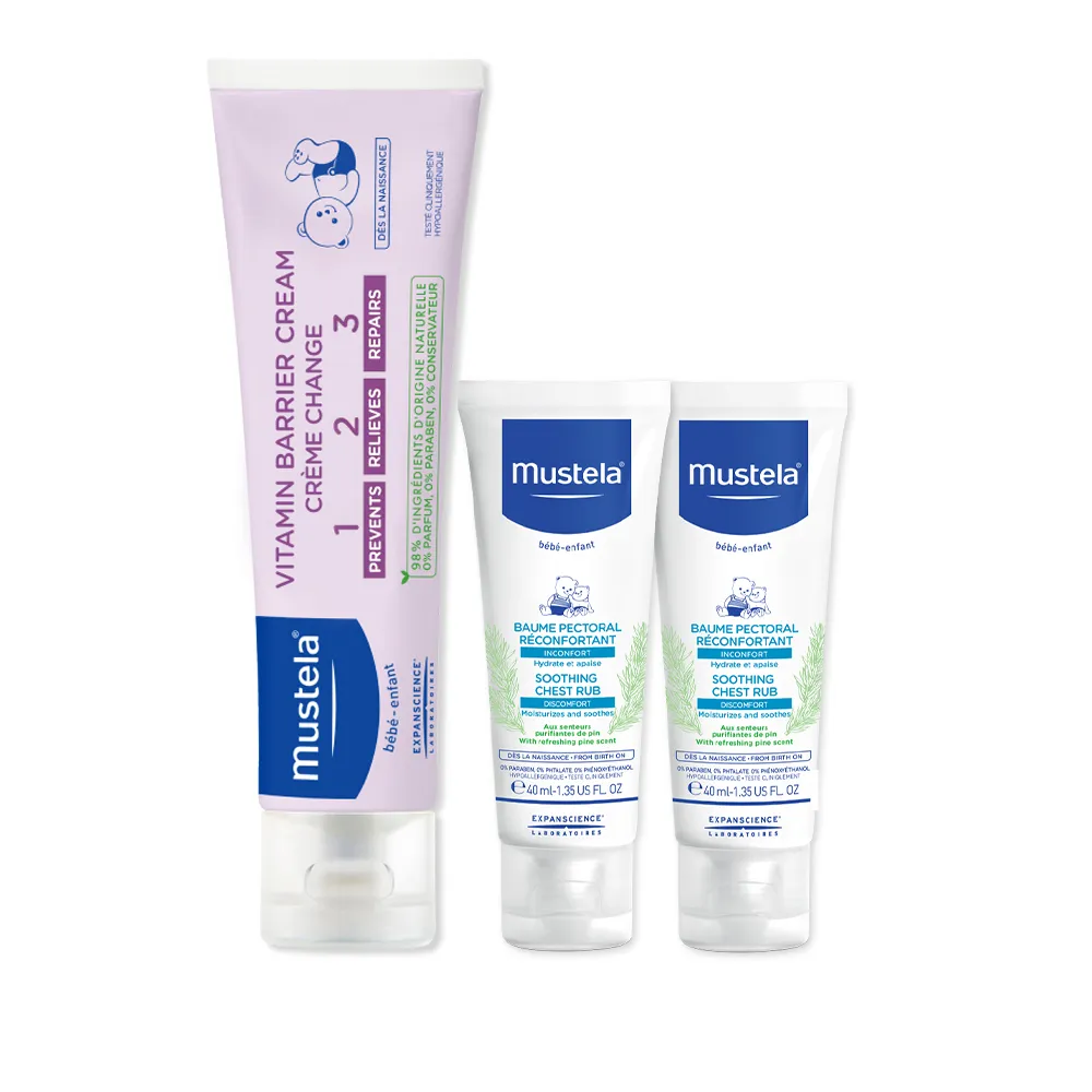 【Mustela 慕之恬廊】慕之幼 寶寶護膚安撫組(VBC屁屁膏大包裝150ml＋康撫膏40mlX2)