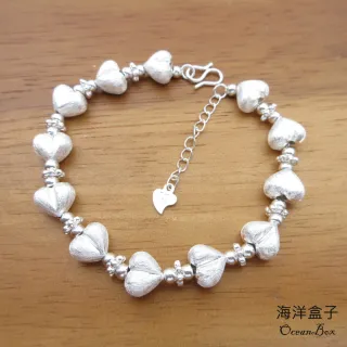 【海洋盒子】精緻質感.立體磨砂愛心S990純銀手鍊.附贈禮盒