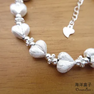 【海洋盒子】精緻質感.立體磨砂愛心S990純銀手鍊.附贈禮盒