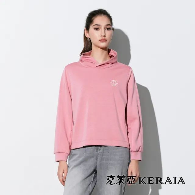 【KERAIA 克萊亞】粉漾律動異素材拼接連帽衛衣