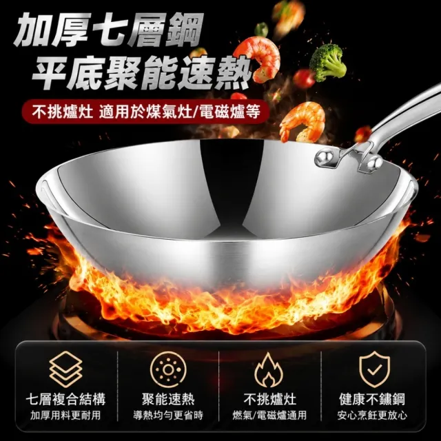 【銘利萊】廚房炒菜鍋 316不鏽鋼炒鍋 煎鍋 加厚無塗層 26-28cm深炒鍋 煎炒鍋 燃氣電磁爐通用