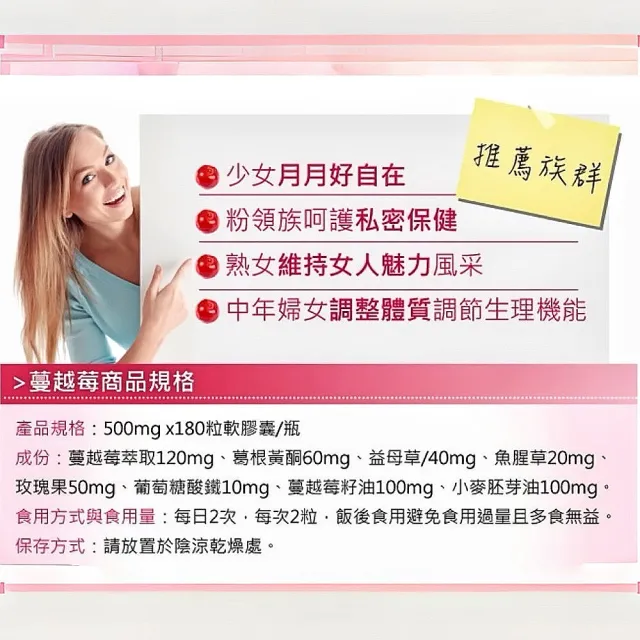 【草本之家】蔓越莓軟膠囊1入組180粒/入(葛根.益母草.玫瑰果.小麥胚芽油)