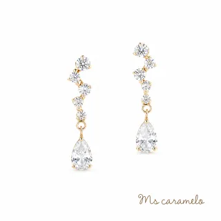 【Ms caramelo 焦糖小姐】925純銀 鋯石水滴流蘇耳環