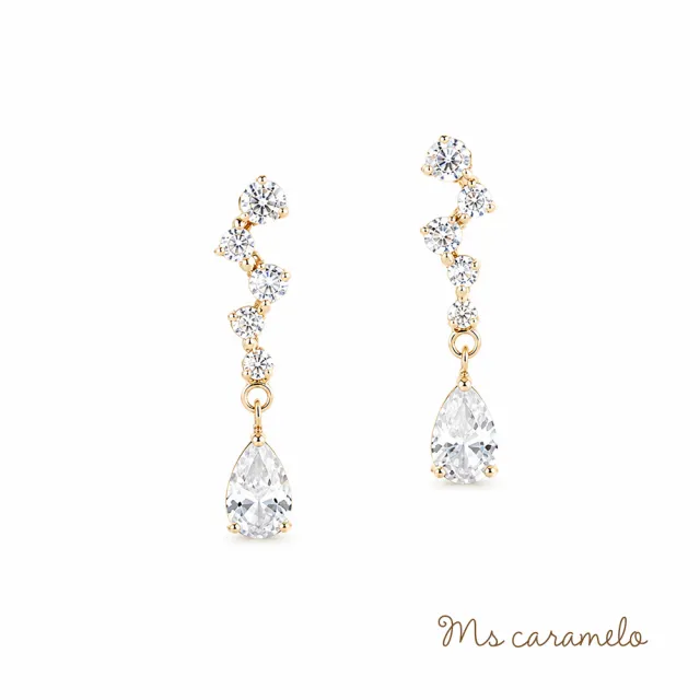 【Ms caramelo 焦糖小姐】925純銀 鋯石水滴流蘇耳環