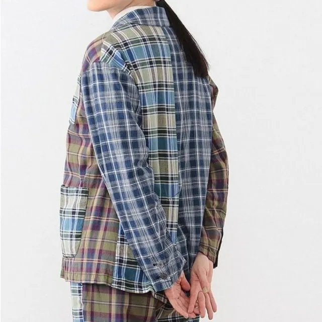 【BEAMS】官方旗艦館 BEAMS BOY / 女裝 馬德拉斯格紋 拼接 西裝外套