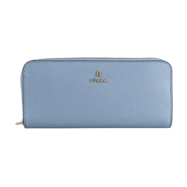 【FURLA 芙拉】FURLA精品壓紋牛皮撞色拉鍊長夾(8卡/藍X灰)
