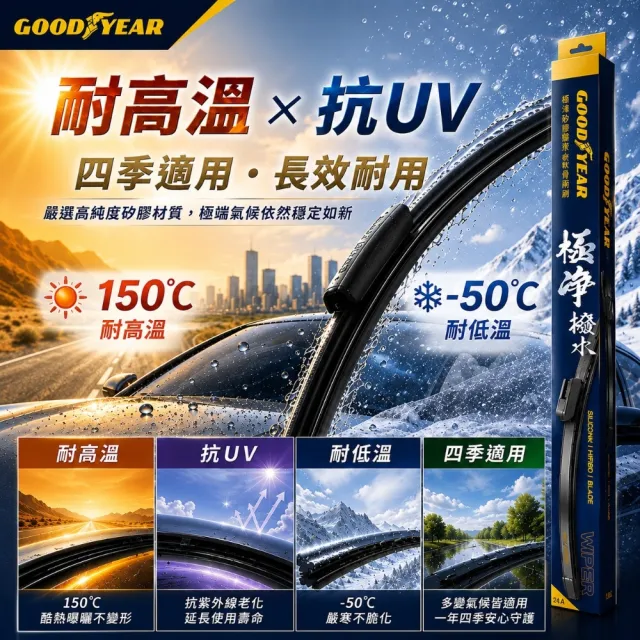 【GOODYEAR 固特異】極淨矽膠撥水軟骨雨刷 14-26吋 軟骨雨刷｜靜音雨刷｜矽膠雨刷
