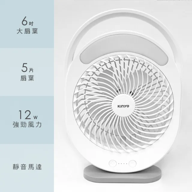 【KINYO】6吋桌立兩用USB充電風扇 靜音馬達/附LED燈 UF-890